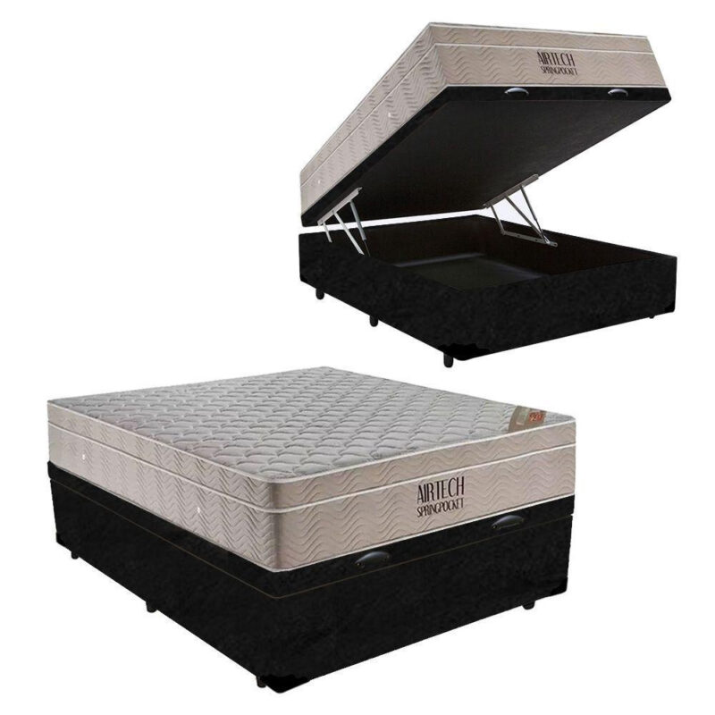 Cama Box Baú Casal Colchão Molas 69X138X188 Preto