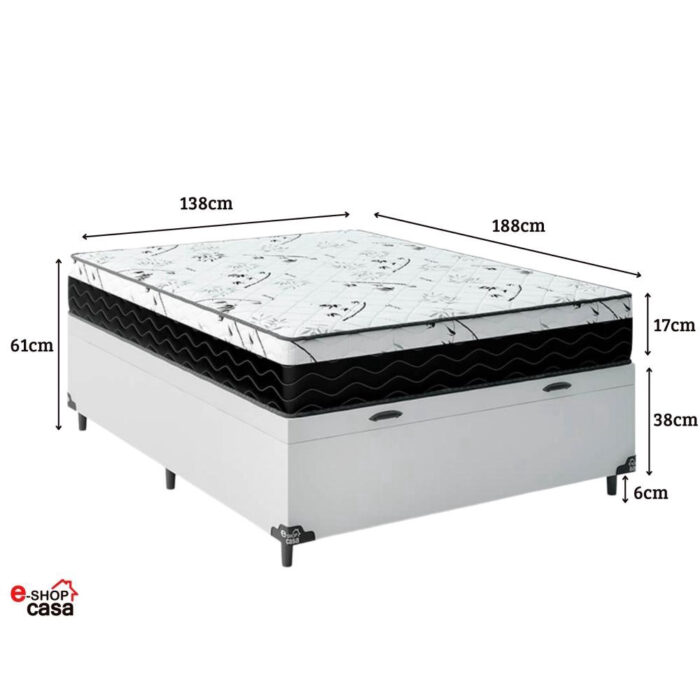 Cama Box Baú + Colchão D33 One Face - 61cm de altura - Couro Branco - Vários Tamanhos - - Image 2