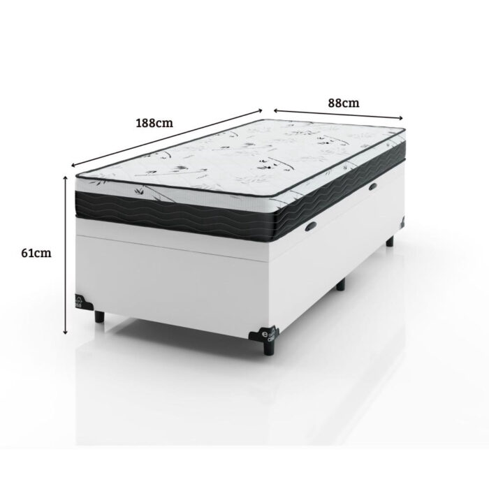 Cama Box Baú + Colchão D33 One Face - 61cm de altura - Couro Branco - Vários Tamanhos - - Image 6