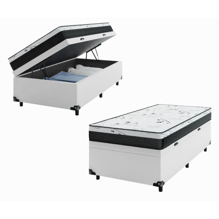 Cama Box Baú + Colchão D33 One Face - 61cm de altura - Couro Branco - Vários Tamanhos - - Image 10