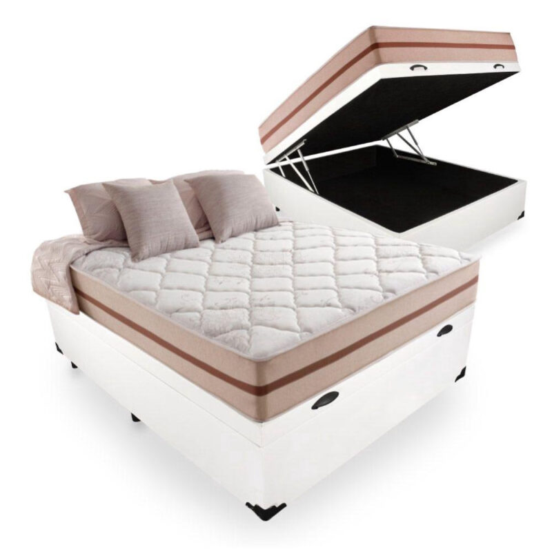 Cama Box Com Baú Viúva + Colchão De Molas Ensacadas - Classic - 128x188x64cm Branco