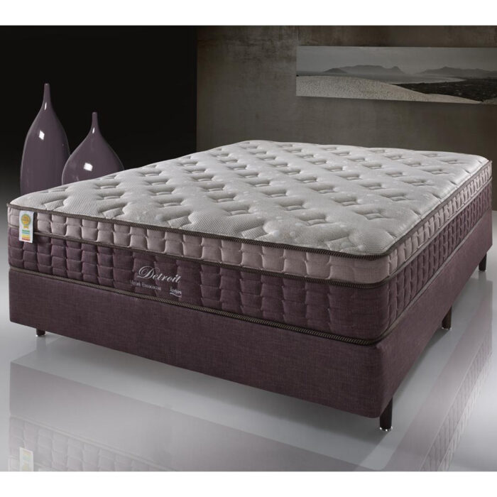 Cama Box Casal Marrom + Colchão Molas Ensacadas Detroit Visco Gel Pillow In 138x188x68cm