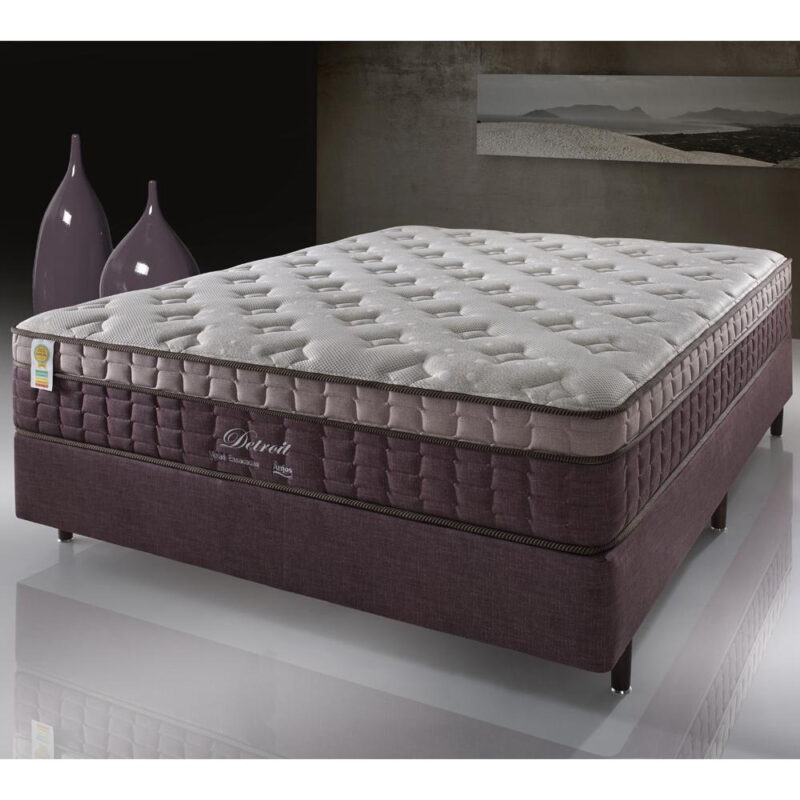 Cama Box Casal Marrom + Colchão Molas Ensacadas Detroit Visco Gel Pillow In 138x188x68cm