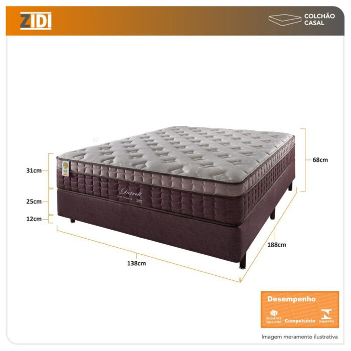 Cama Box Casal Marrom + Colchão Molas Ensacadas Detroit Visco Gel Pillow In 138x188x68cm - Image 5