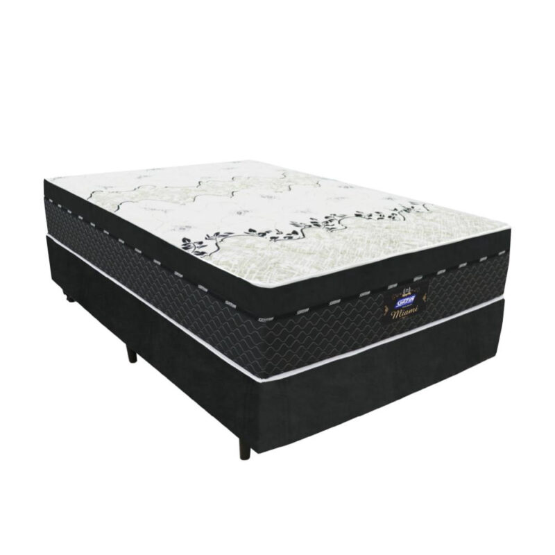 Cama Box Casal Colchão Molas Ensacadas Miami Gazin 138x188x70cm Branco/Preto - Suporta até 120kg por pessoa