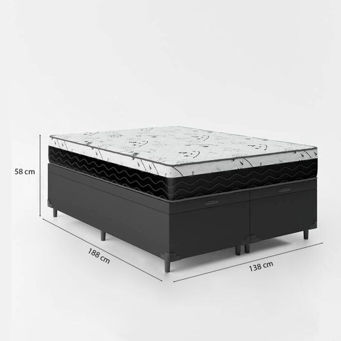 Cama Box Baú Casal 138 Bipartido Tecido Sintético Preto com Colchão One Face D33 - Bello Box - 58x138x188cm - Image 3