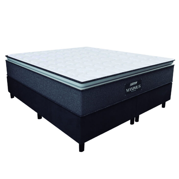 Cama Box Casal Queen Colchão Molas Ensacadas Pillow Top Maximus 158x198x67cm Cinza / Preto - Suporta até 120Kg por