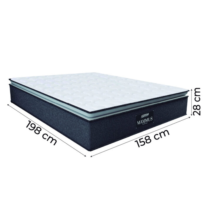 Cama Box Casal Queen Colchão Molas Ensacadas Pillow Top Maximus 158x198x67cm Cinza / Preto - Suporta até 120Kg por - Image 2