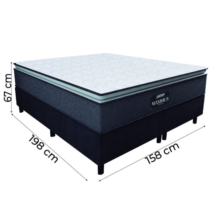Cama Box Casal Queen Colchão Molas Ensacadas Pillow Top Maximus 158x198x67cm Cinza / Preto - Suporta até 120Kg por - Image 3