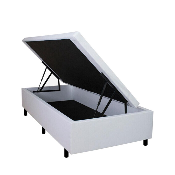 Cama Box Baú Solteiro 88x188x42cm Courino Linho Branco com Pistão a gás - Image 2