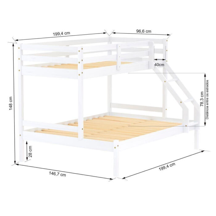Beliche Com Cama Casal Slim Rb Madeira Maciça Branco Housin - Image 5