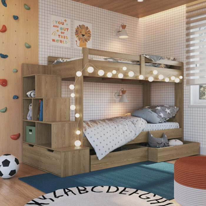 Beliche Infantil com Escada Nichos Gavetas Laterais e Gavetões Inferiores Branca - Image 10