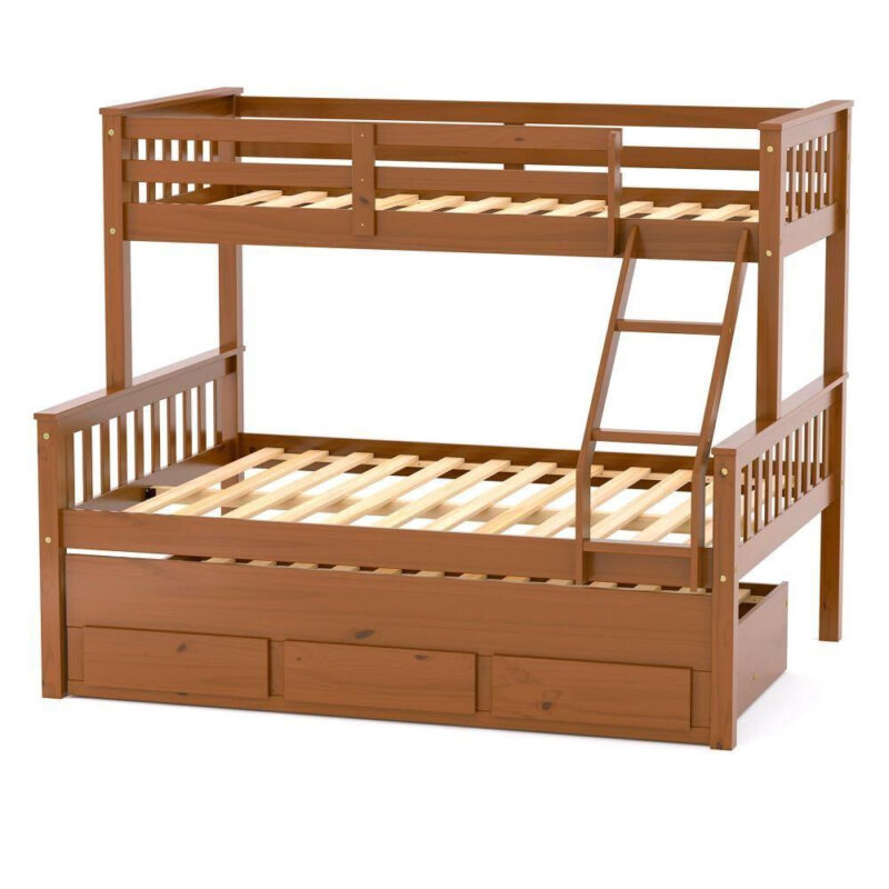 Treliche Com Cama Casal Com Gavetas Madeira Maciça Castanho Claro Mobilistore