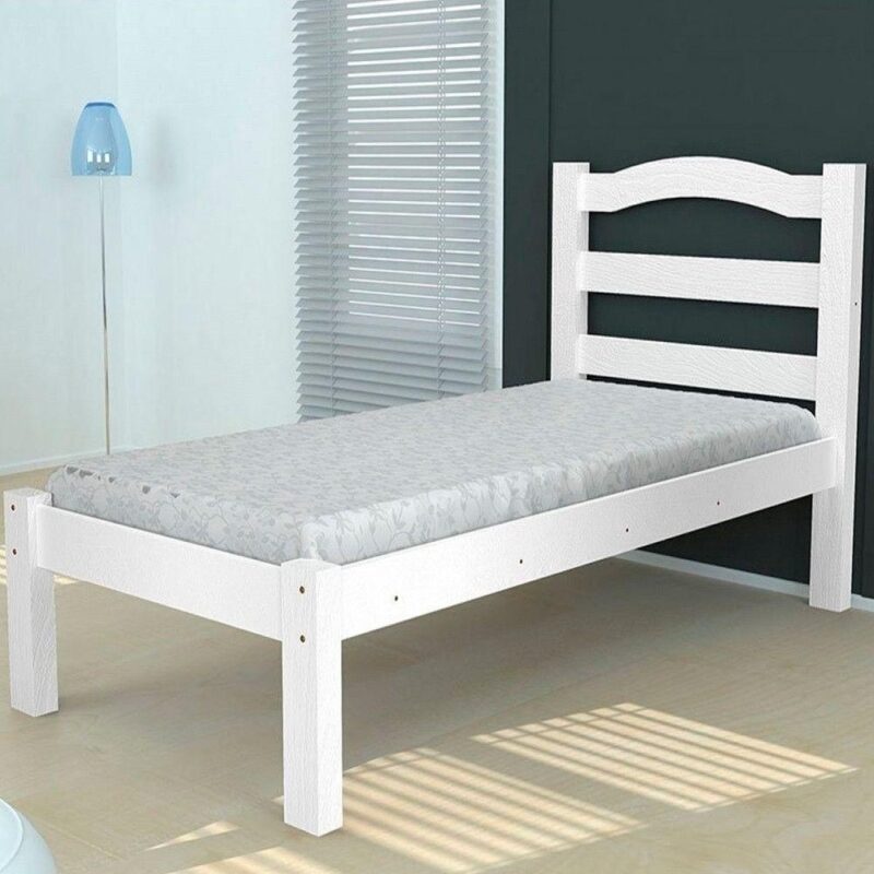Cama Solteiro Robusta Madeira Maciça Branca Brilho