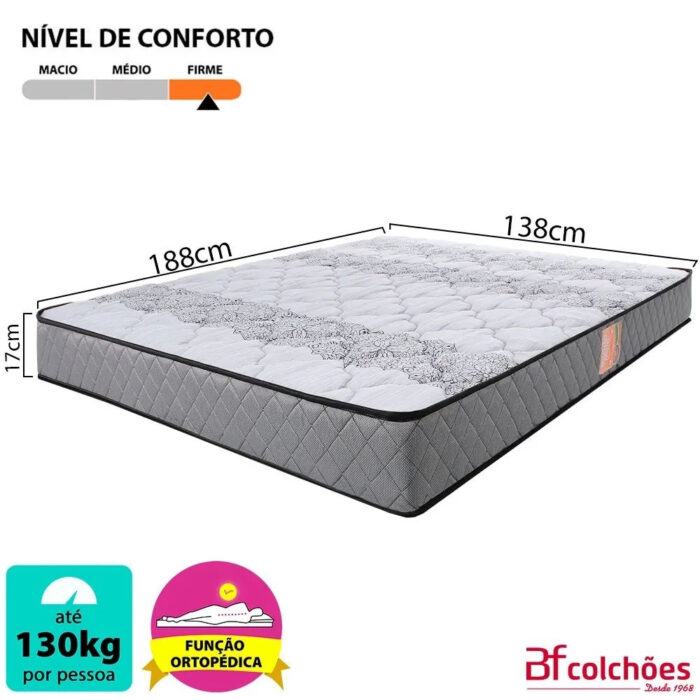 Colchão Casal Ortopédico Firme Espuma D33 Antialérgico Certificado 138x188x17cm - - Image 4