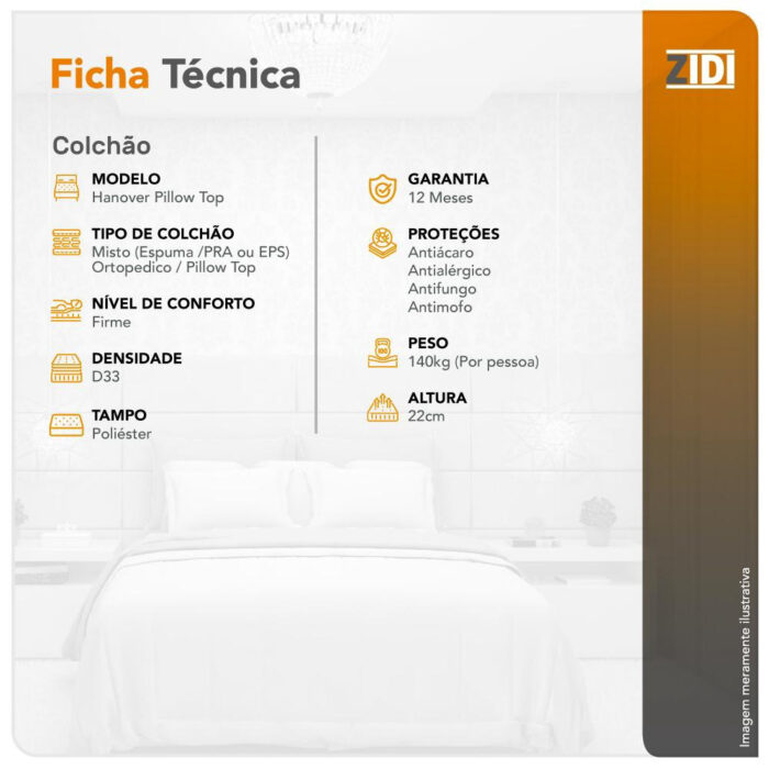 Colchão Solteiro Hanover One Ortopédico Espuma D33 Pillow Top 88x188x22cm - Image 2