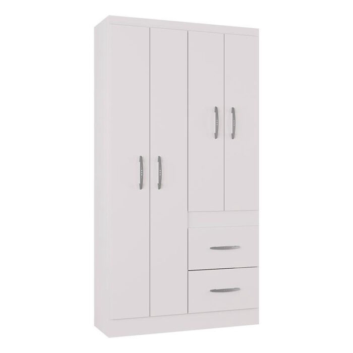 Guarda Roupa Solteiro Milão 4 Portas Branco Brilho Poquema