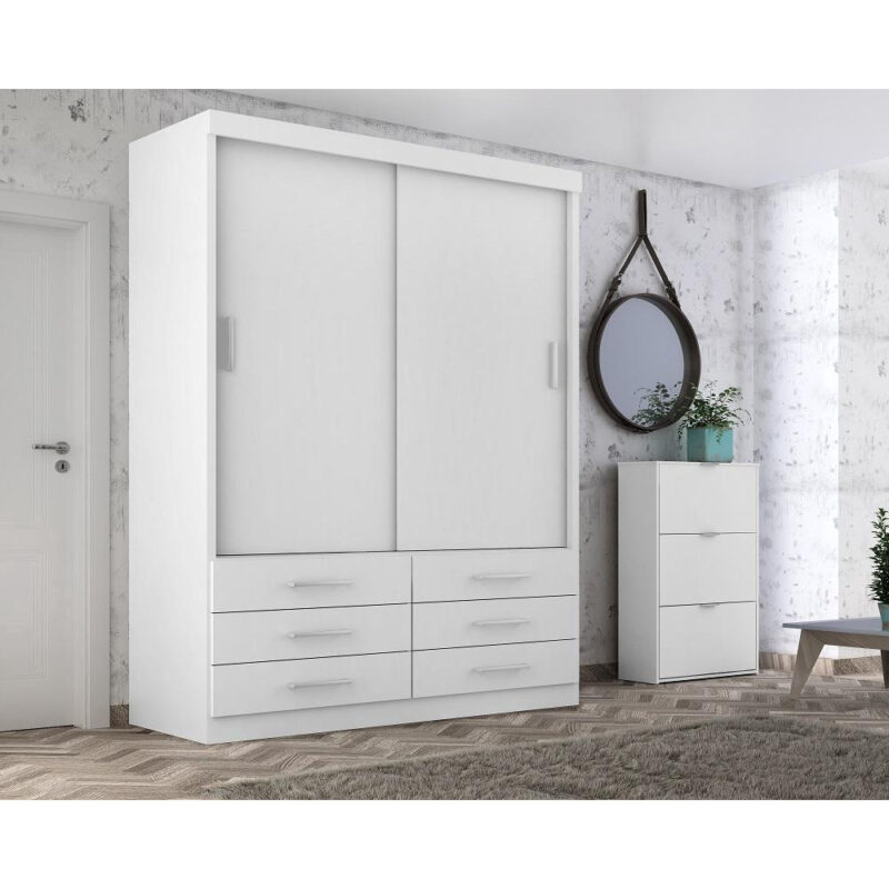 Guarda Roupa Solteiro Capri 2 Portas Correr 6 Gav Branco