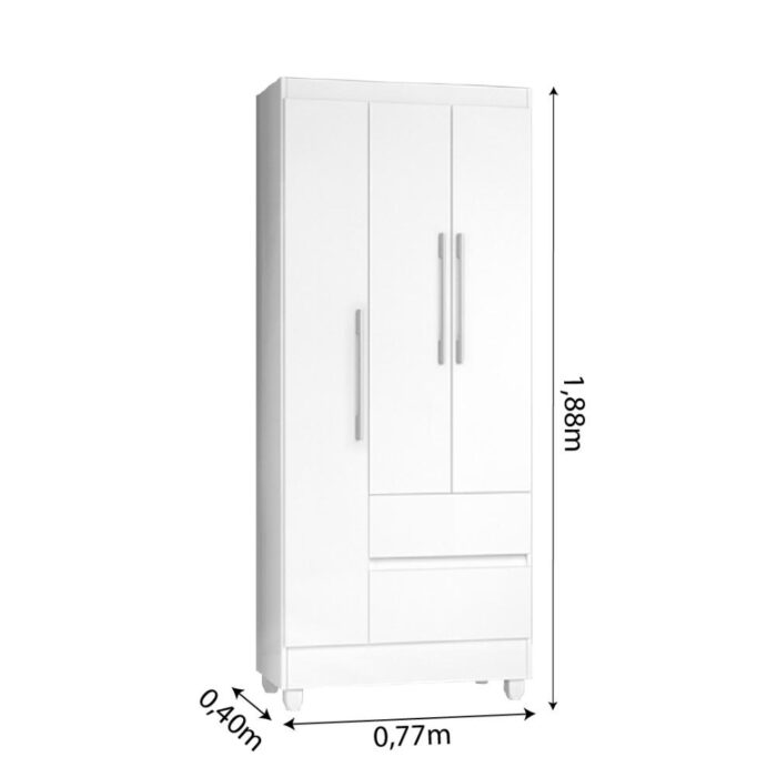 Guarda Roupas Solteiro 3 Portas 2 Gavetas Loreta ja Branco / Branco Lilás Flex - Image 6