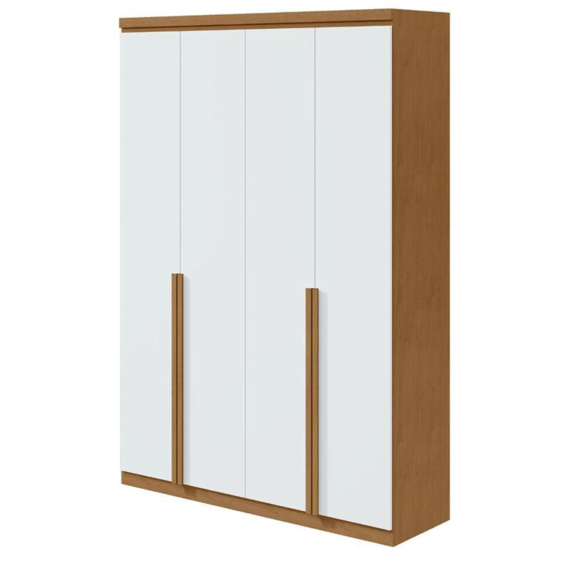 Guarda-roupa Solteiro Alonzo 4 Portas 2 Gavetas Amêndoa Clean/branco Lopas