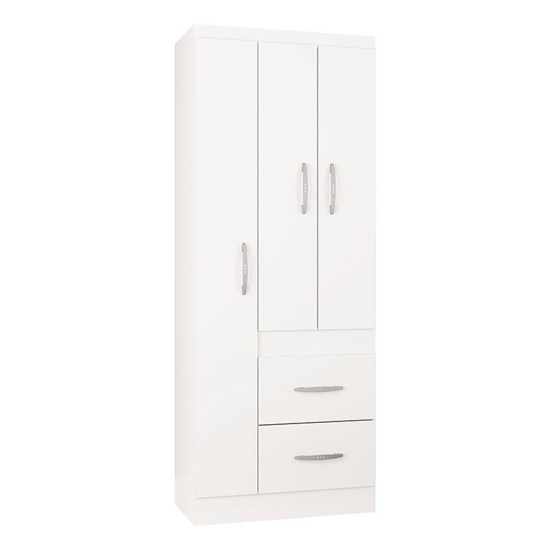 Guarda Roupa Solteiro Milão 3 Portas Branco Brilho Poquema