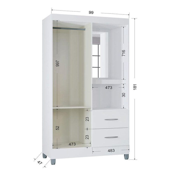 Guarda Roupa Solteiro Ambiente Cordoba 2 Portas Branco Brilho - Image 2