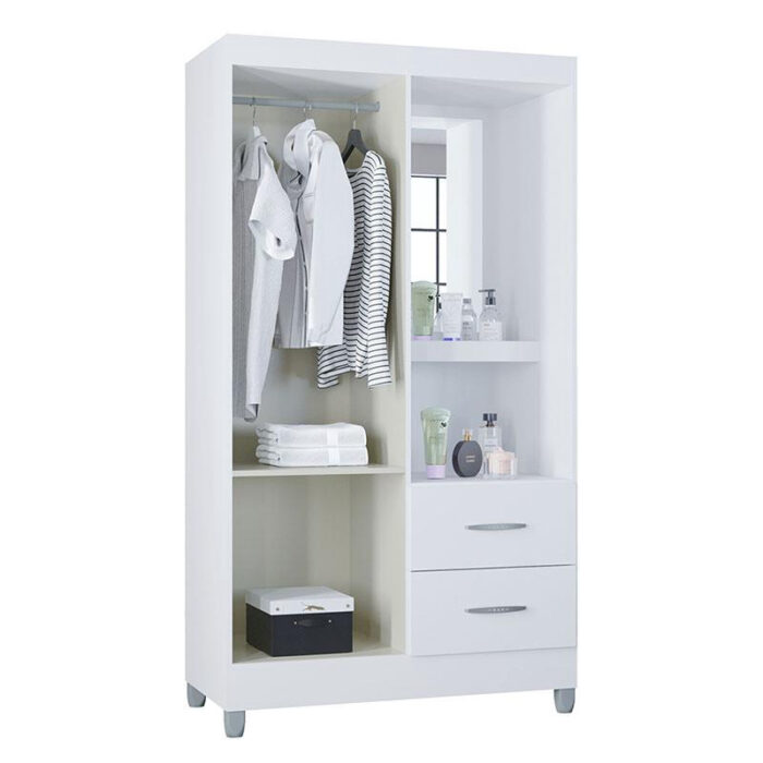 Guarda Roupa Solteiro Ambiente Cordoba 2 Portas Branco Brilho - Image 3
