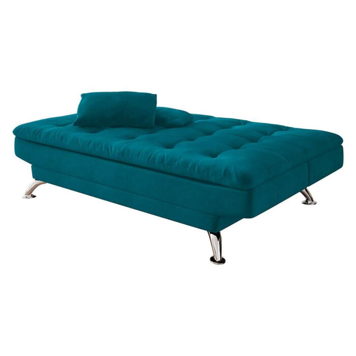 Sofá-Cama Casal 3 Lugares Premium A2 Suede Azul Turquesa - Image 2