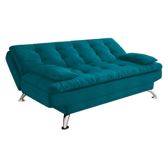 Sofá-Cama Casal 3 Lugares Premium A2 Suede Azul Turquesa - Image 4