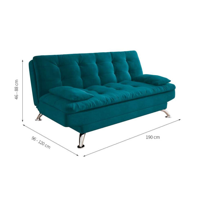 Sofá-Cama Casal 3 Lugares Premium A2 Suede Azul Turquesa - Image 5