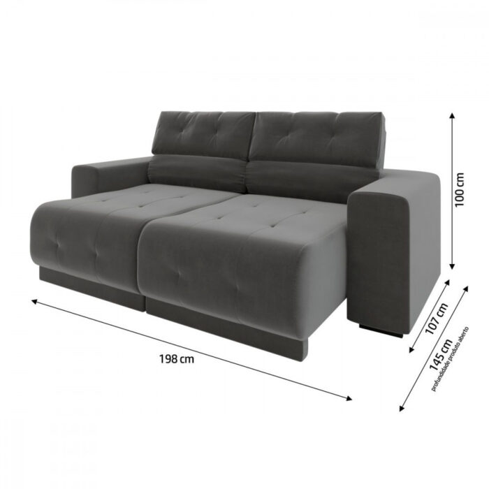 Sofá Retrátil Reclinável 3 Lugares Veludo Cinza - Image 2