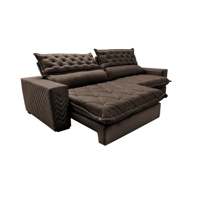 Sofá Retrátil e Reclinável 2,75m Molas Ensacadas Spazus com Bordado 3D Velusoft Café
