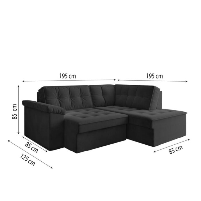 Sofá de Canto Retrátil 5 Lugares Grécia Cinza Suede - Image 4