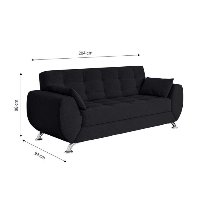 Sofá 3 Lugares Larissa Suede Preto - Image 2