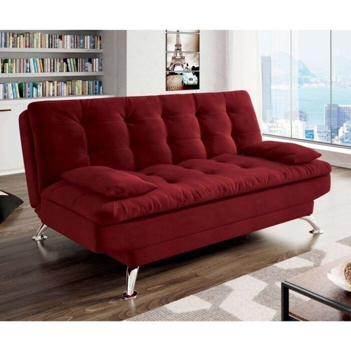 Sofá-Cama Casal 3 Lugares Premium Suede Vermelho - Image 7