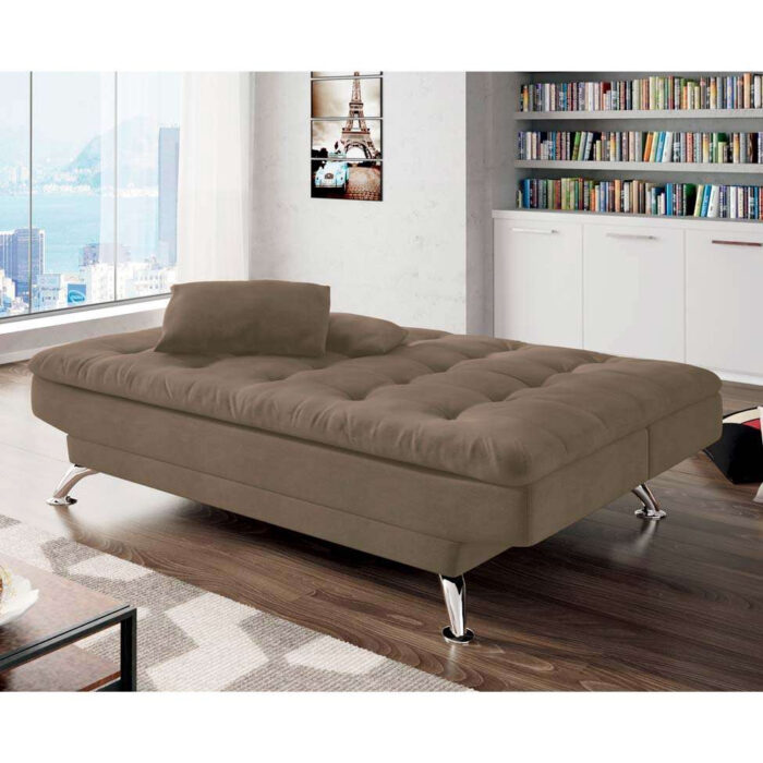 Sofá-Cama 3 Lugares Casal Premium Suede Marrom - Image 4