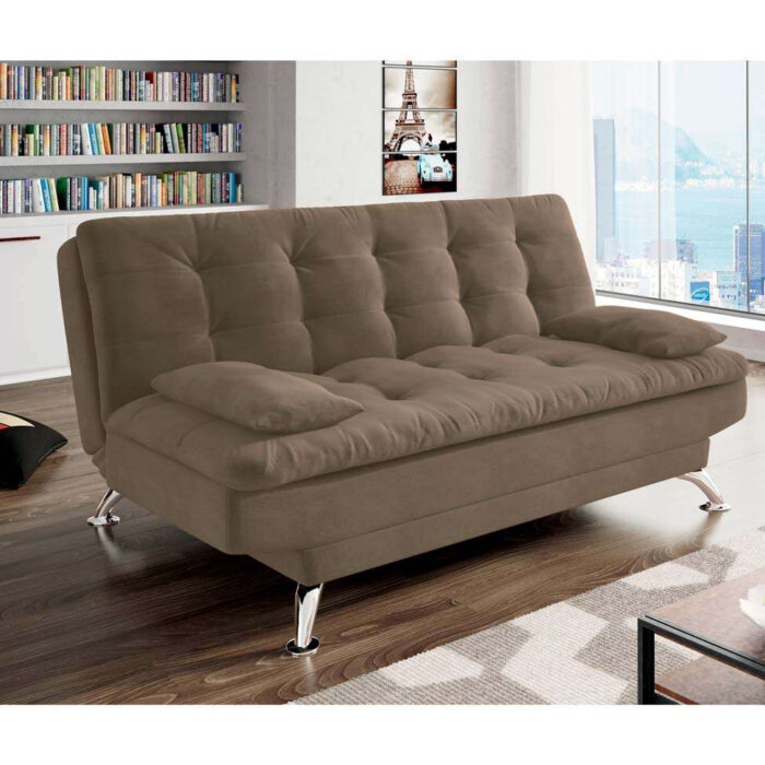 Sofá-Cama 3 Lugares Casal Premium Suede Marrom - Image 10