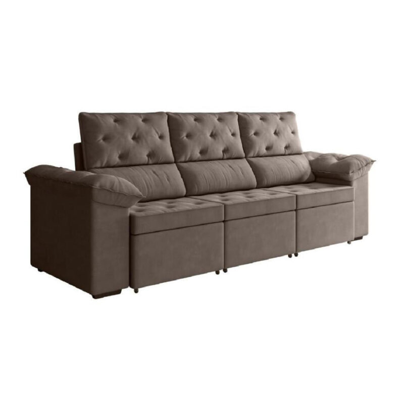 Sofá Retrátil 3 Lugares 2,10M York Suede Marrom Marrom