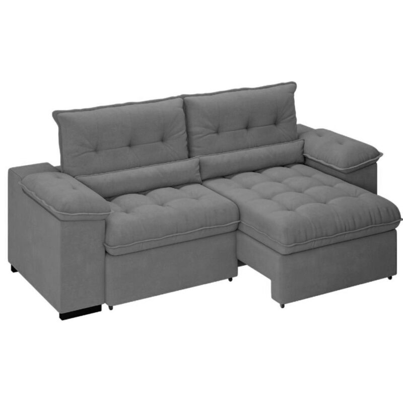 Sofá Alion Retrátil/Reclinável 4 Lugares Suede Cinza 2,15m